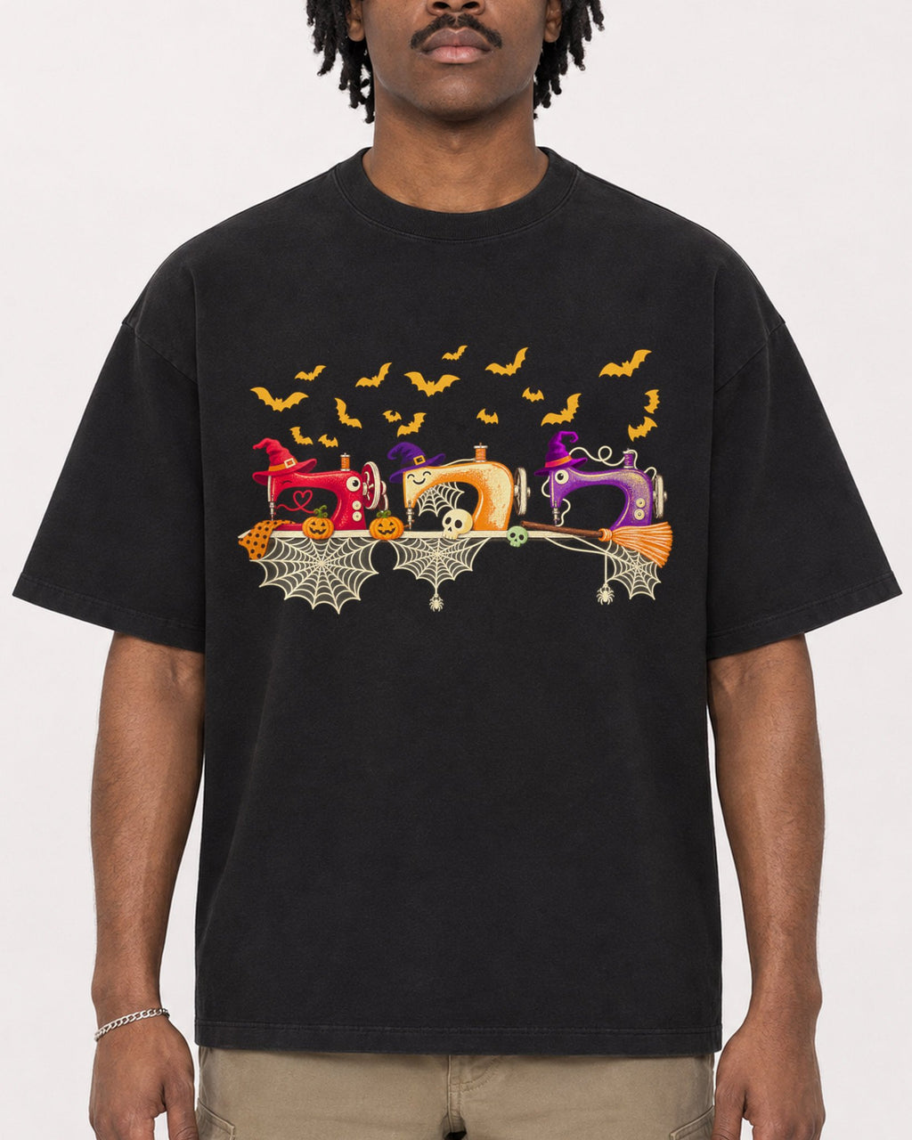 Mockup Boxy Heavyweight Tee Black male close-up 04