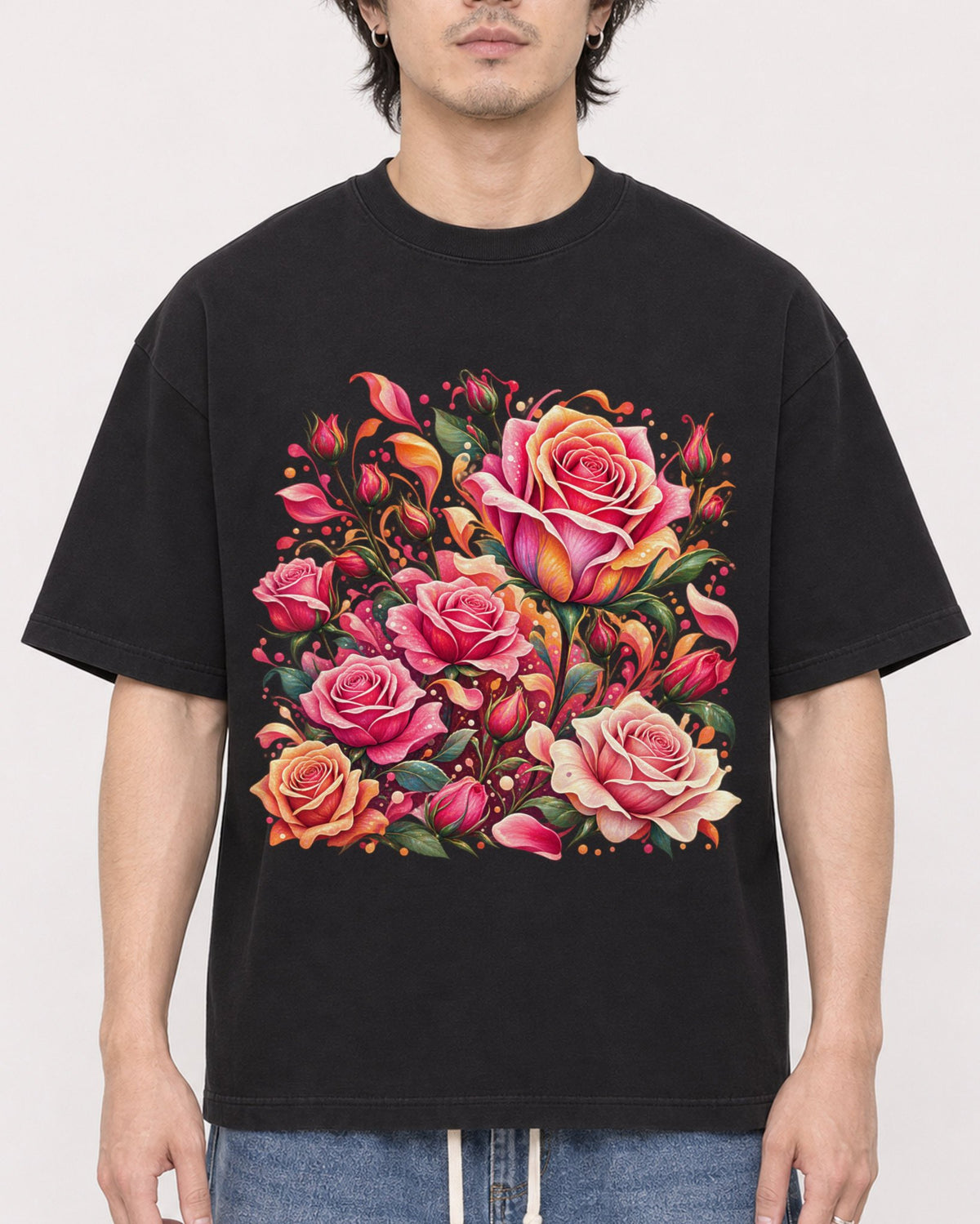 Mockup Boxy Heavyweight Tee Black male close-up 03