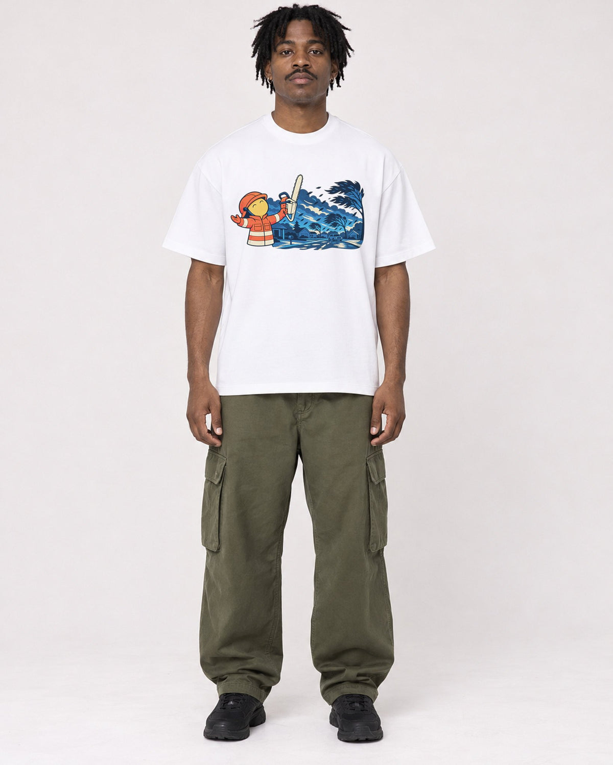 Mockup Boxy Heavyweight Tee White male full-body 04