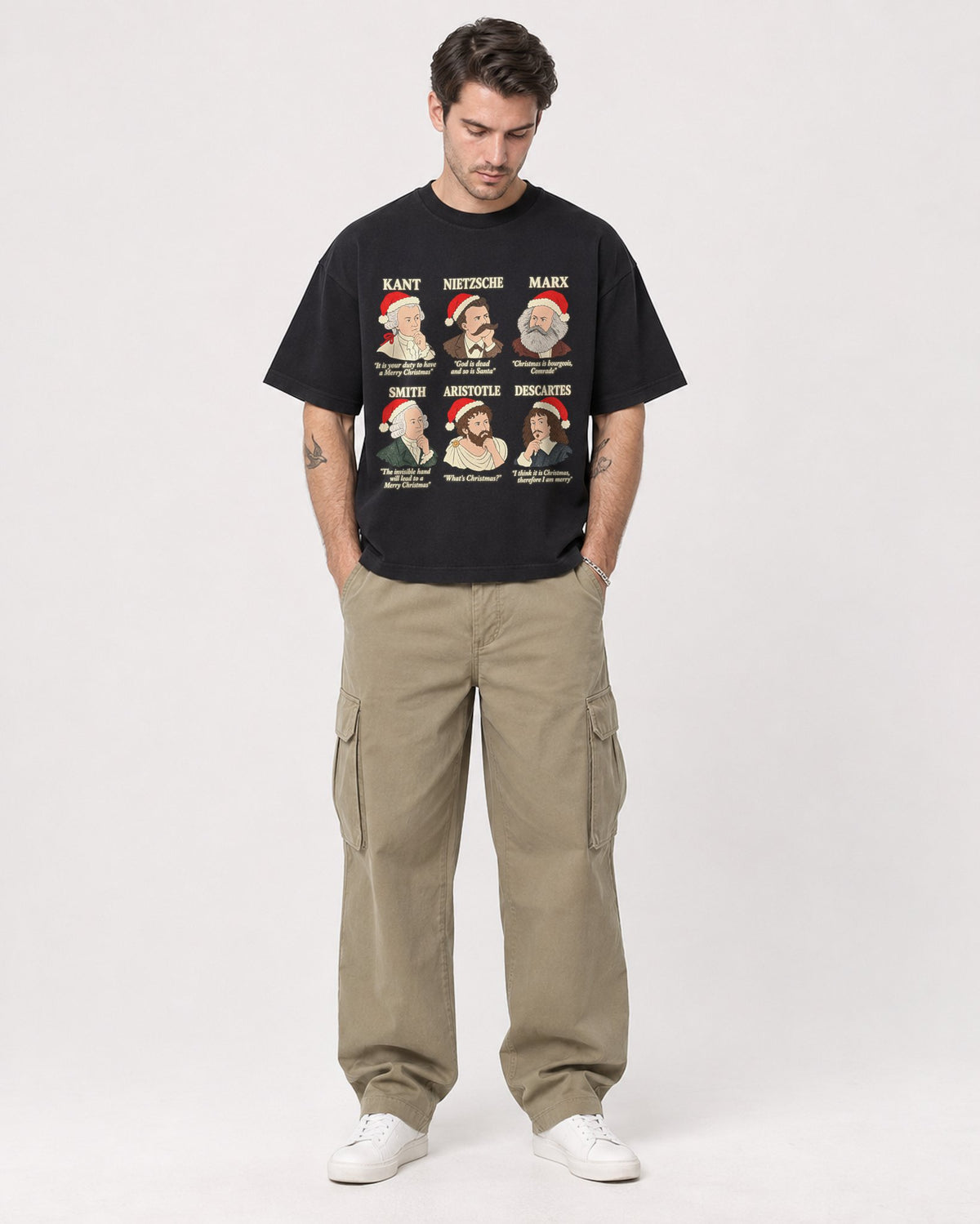 Mockup Boxy Heavyweight Tee Black male full-body 48