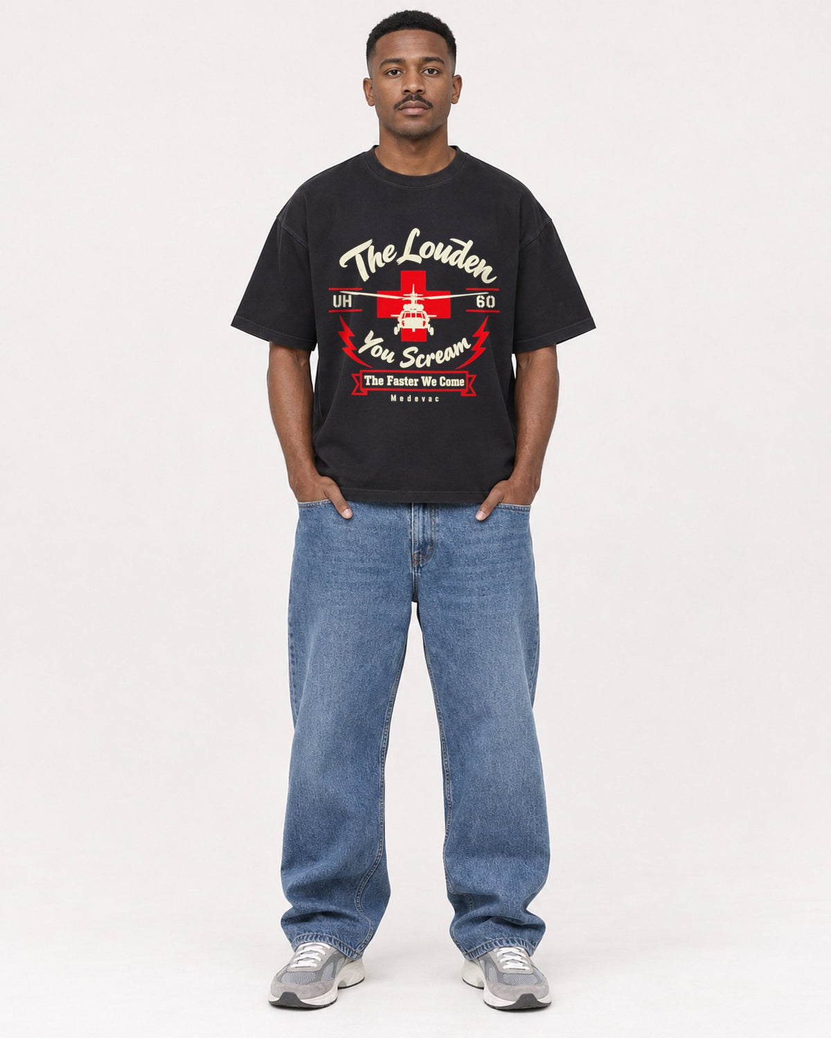 Mockup Boxy Heavyweight Tee Black male full-body 14