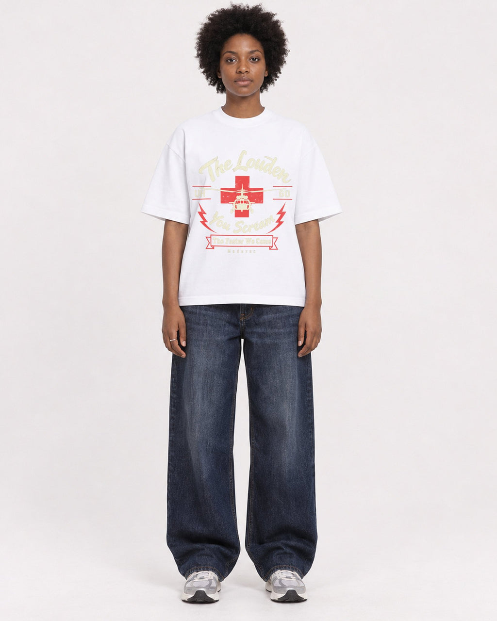 Mockup Boxy Heavyweight Tee White female full-body 14