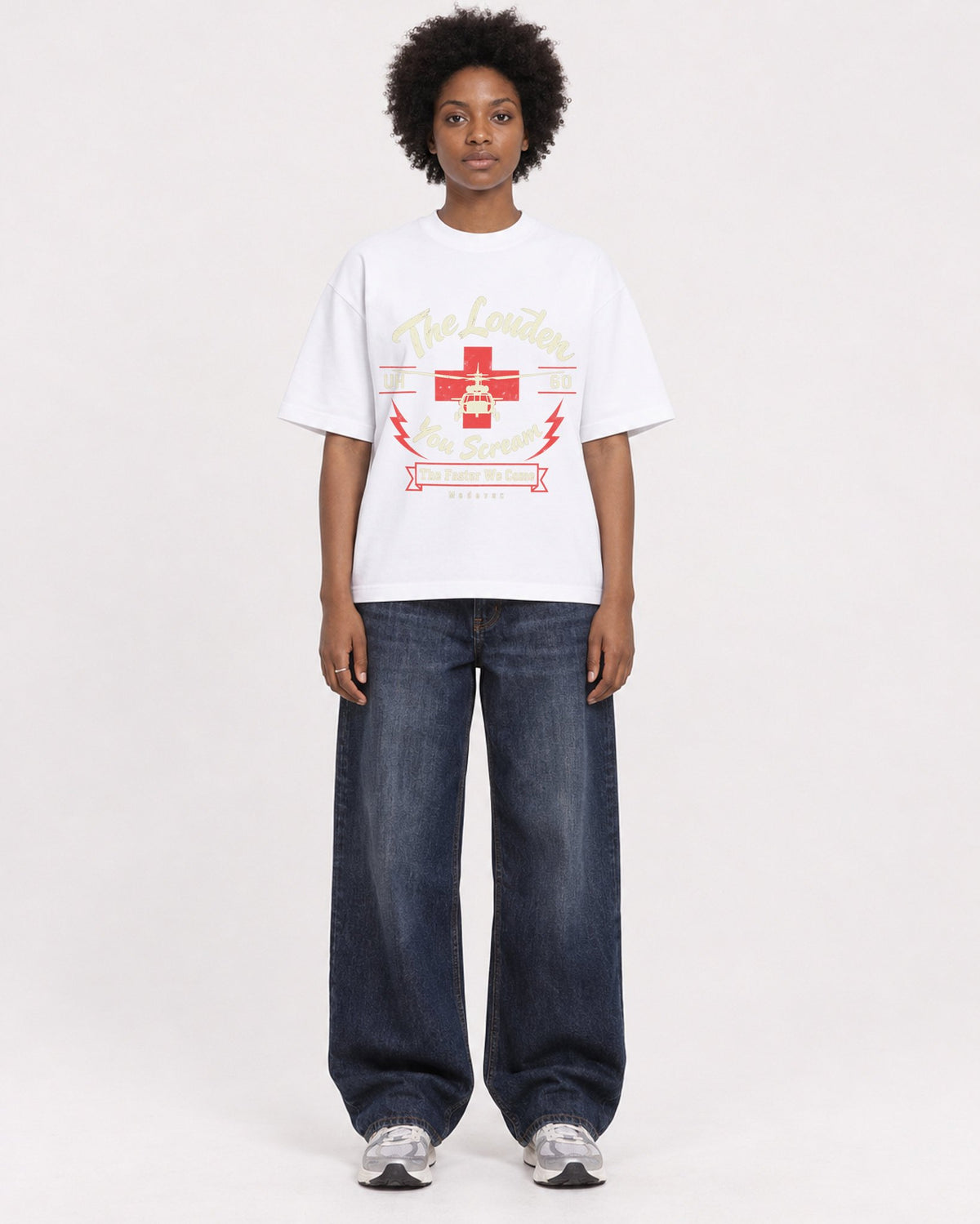 Mockup Boxy Heavyweight Tee White female full-body 14