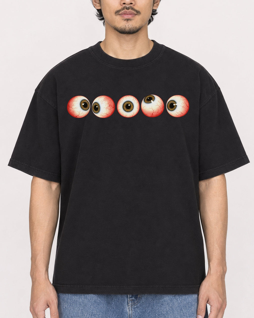 Mockup Boxy Heavyweight Tee Black male close-up 02