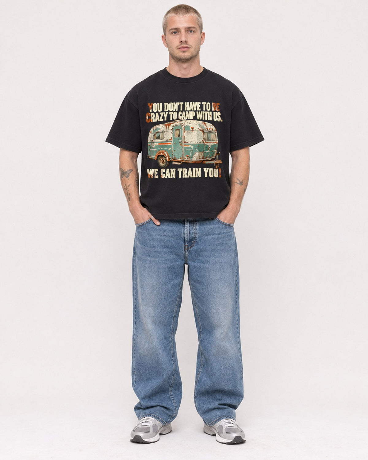 Mockup Boxy Heavyweight Tee Black male full-body 18