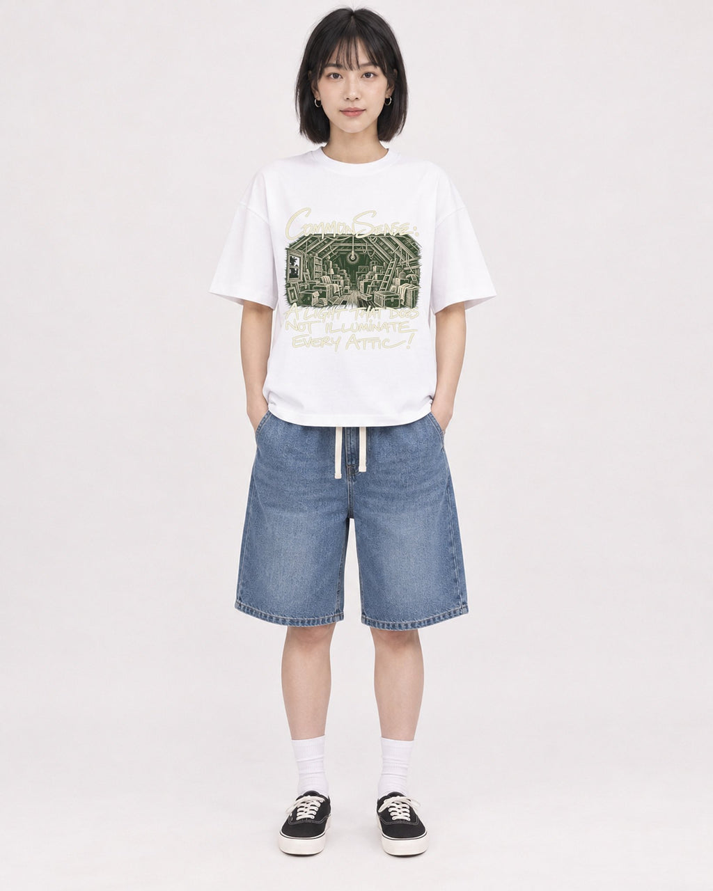 Mockup Boxy Heavyweight Tee White female full-body 11