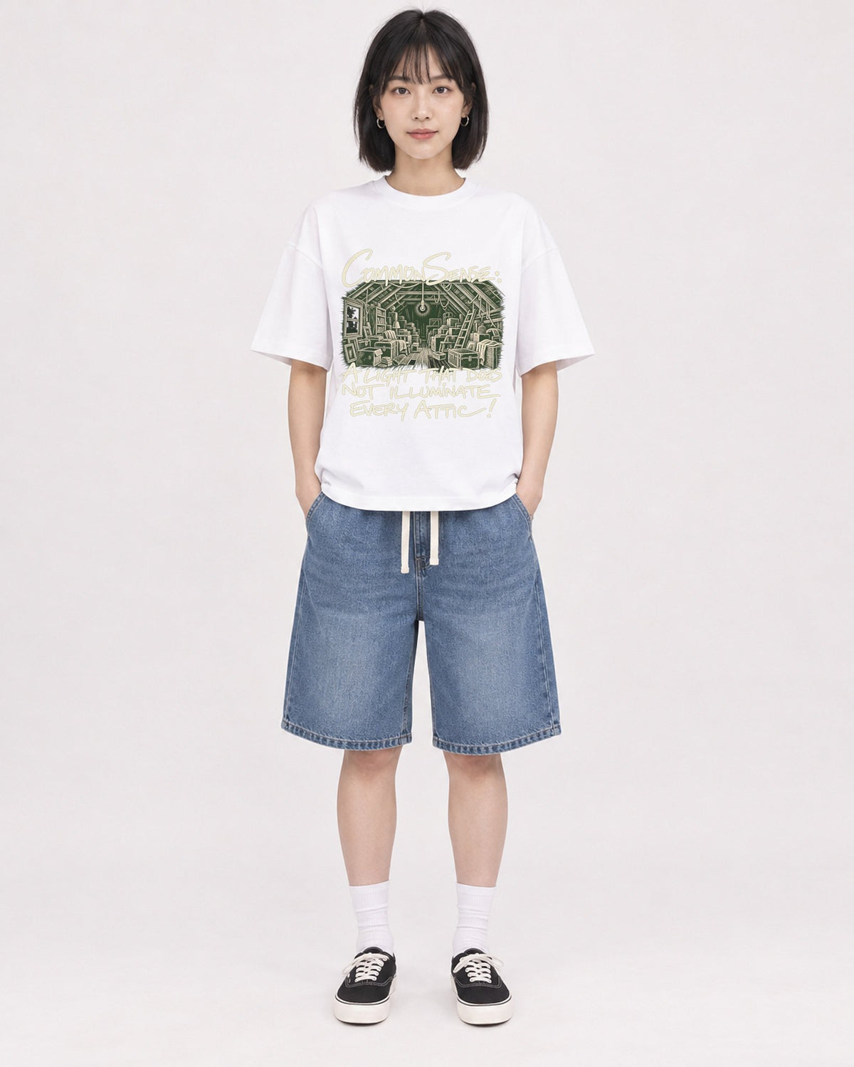 Mockup Boxy Heavyweight Tee White female full-body 11