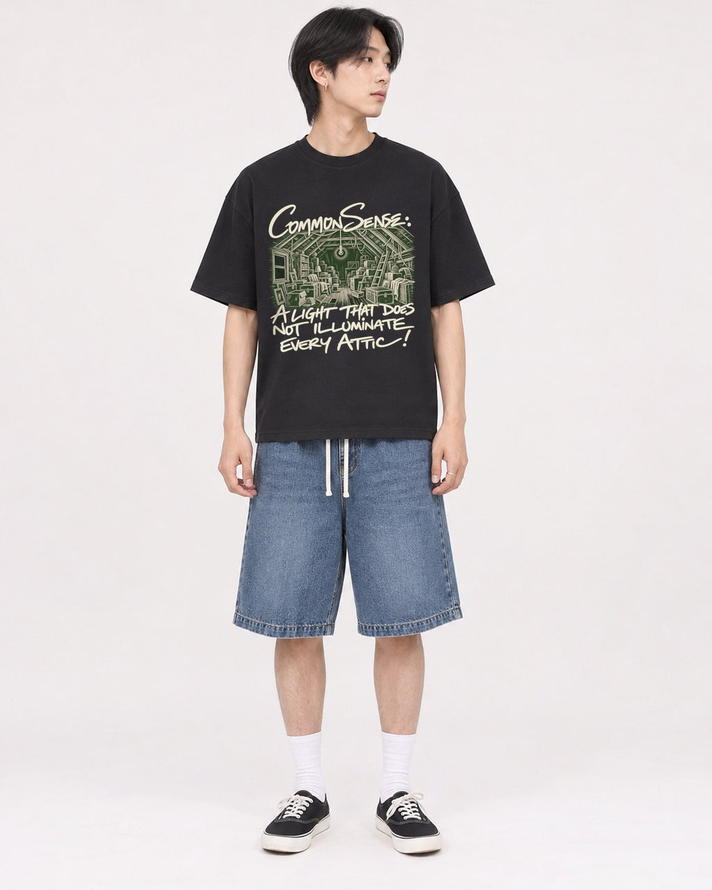 Mockup Boxy Heavyweight Tee Black male full-body 11