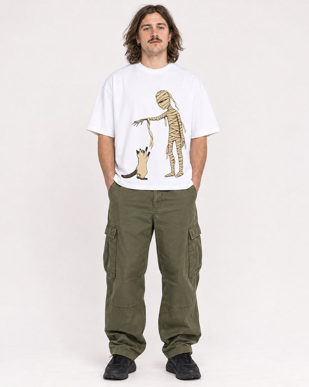 Mockup Boxy Heavyweight Tee White male full-body 49