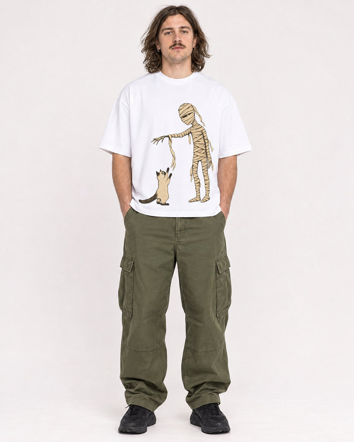 Mockup Boxy Heavyweight Tee White male full-body 49