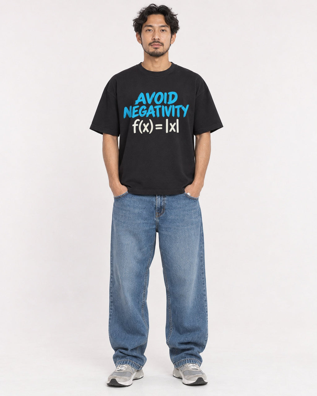 Mockup Boxy Heavyweight Tee Black male full-body 02