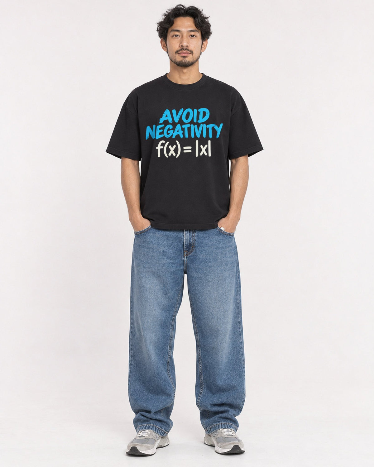 Mockup Boxy Heavyweight Tee Black male full-body 02