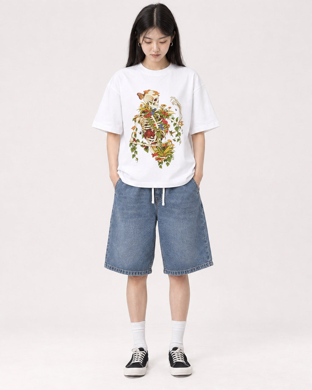 Mockup Boxy Heavyweight Tee White female full-body 01