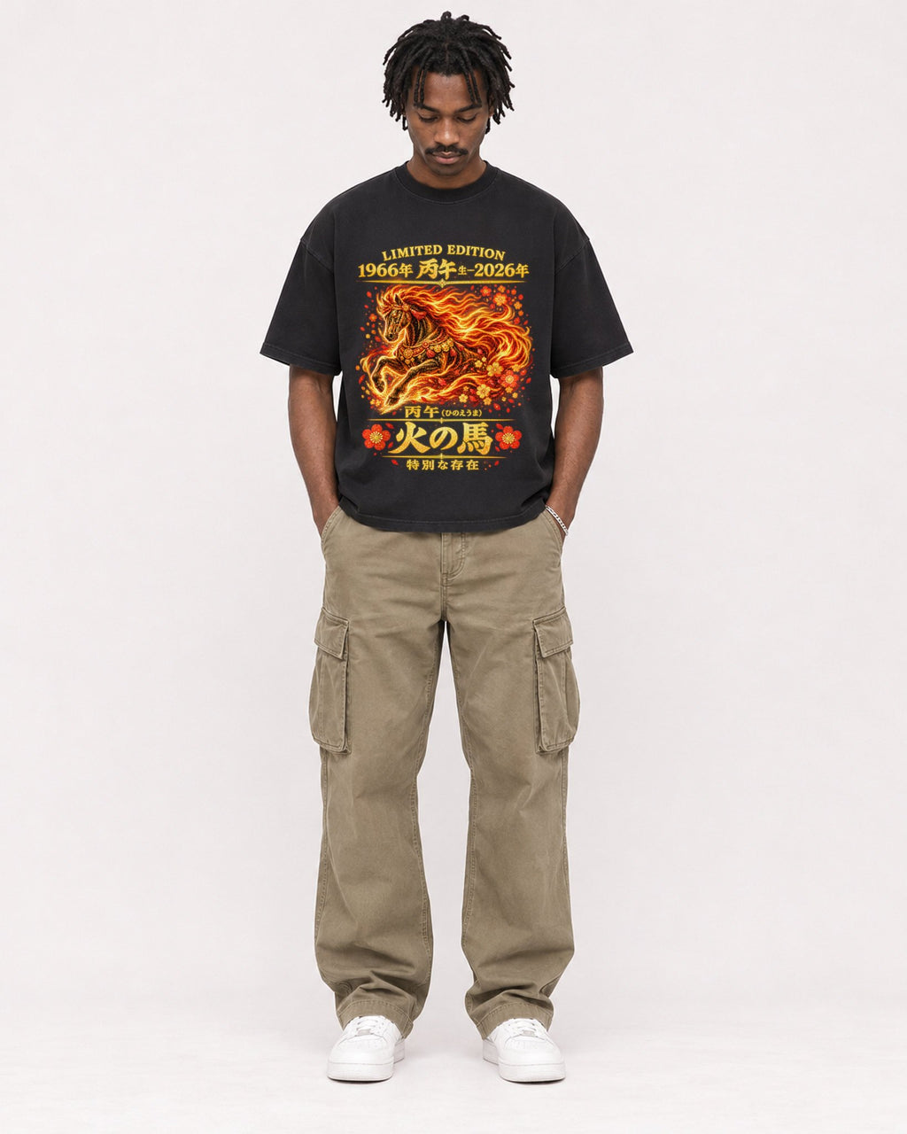 Mockup Boxy Heavyweight Tee Black male full-body 04
