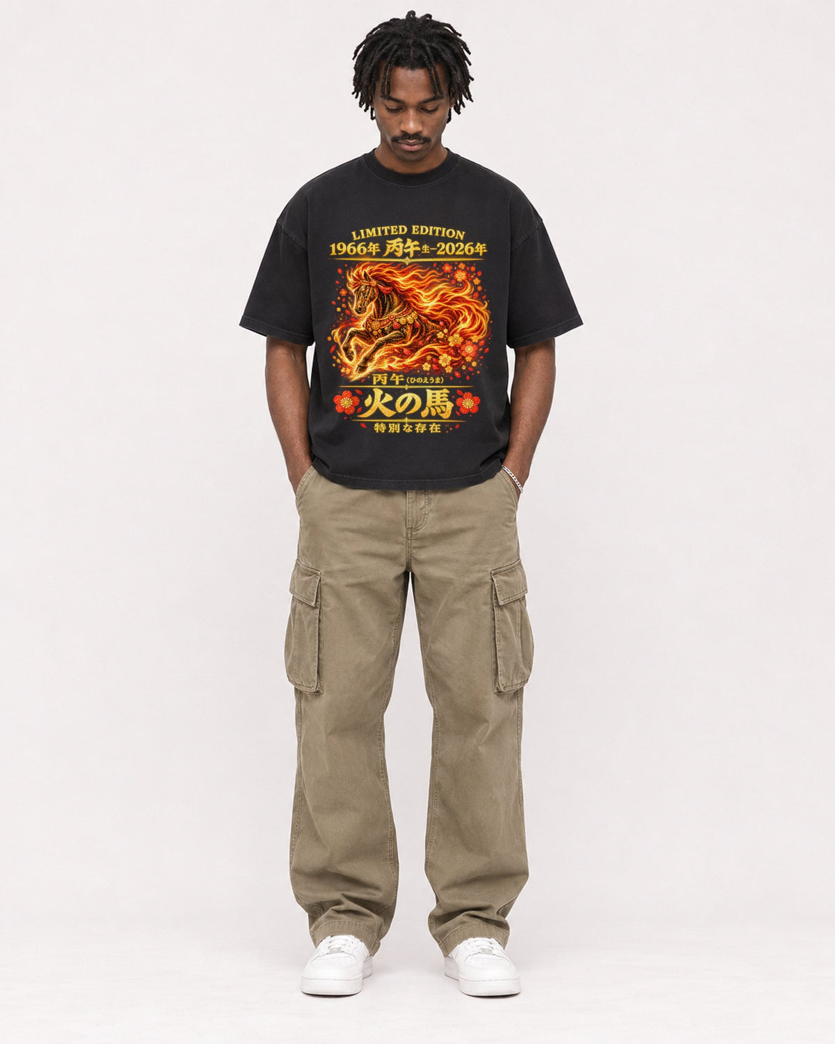 Mockup Boxy Heavyweight Tee Black male full-body 04