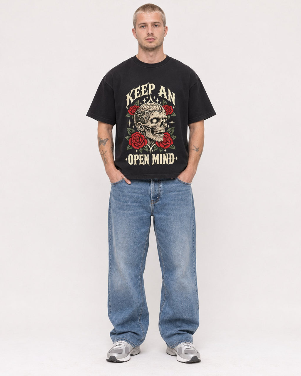 Mockup Boxy Heavyweight Tee Black male full-body 18