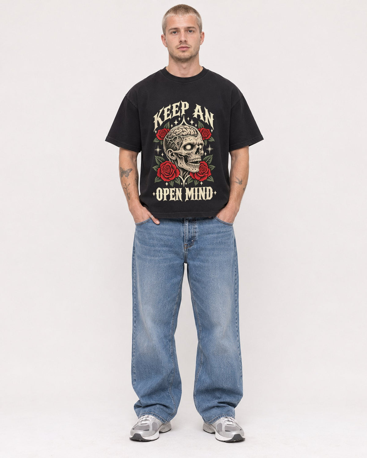 Mockup Boxy Heavyweight Tee Black male full-body 18