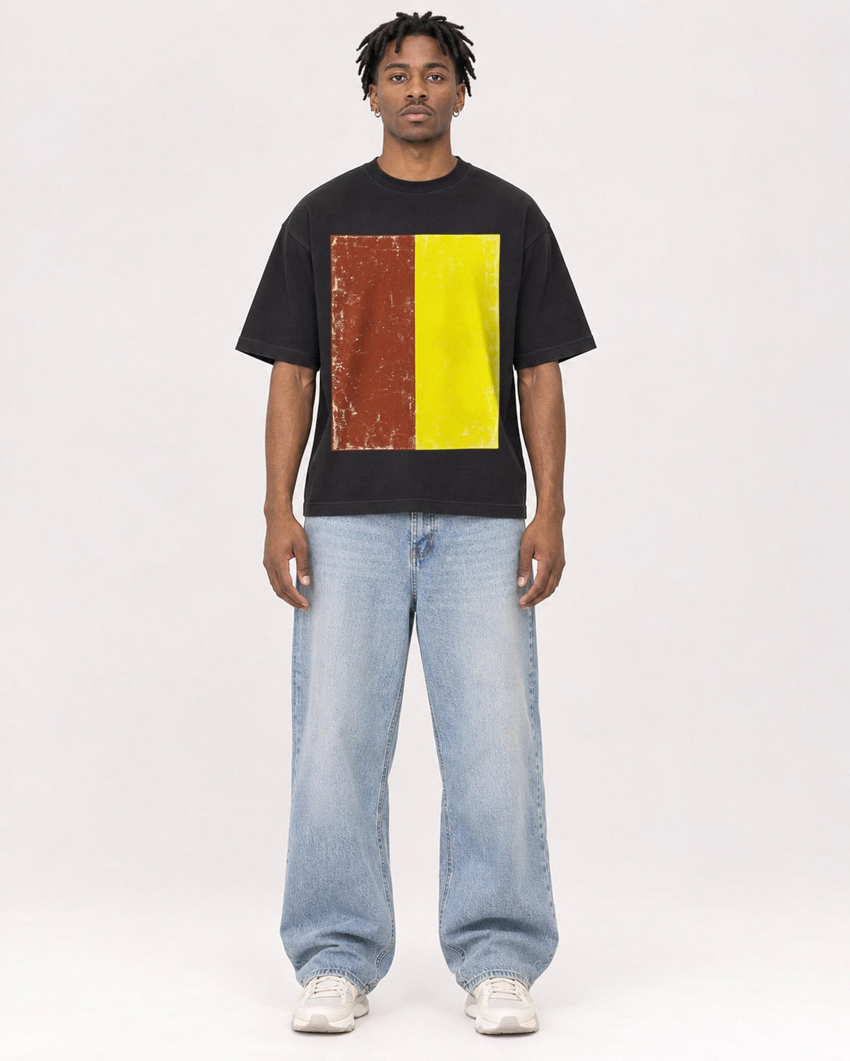 Mockup Boxy Heavyweight Tee Black male full-body 05