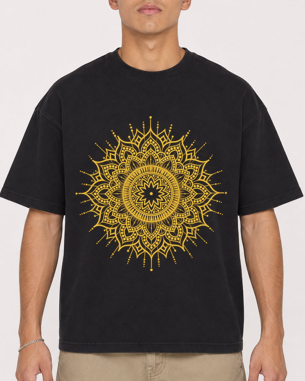 Mockup Boxy Heavyweight Tee Black male close-up 16
