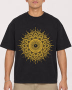 Mockup Boxy Heavyweight Tee Black male close-up 16