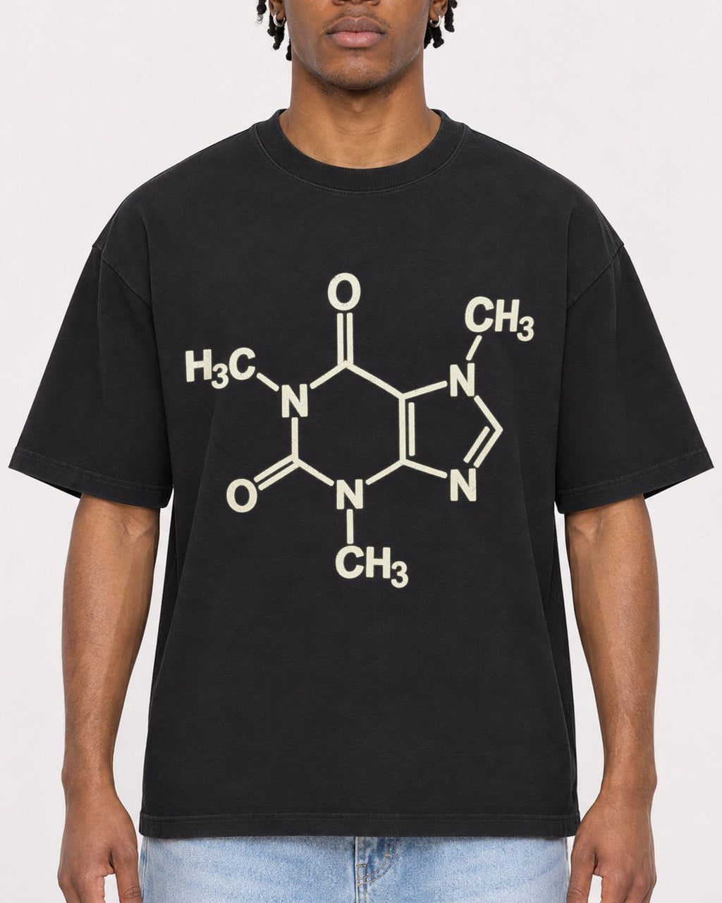 Mockup Boxy Heavyweight Tee Black male close-up 05