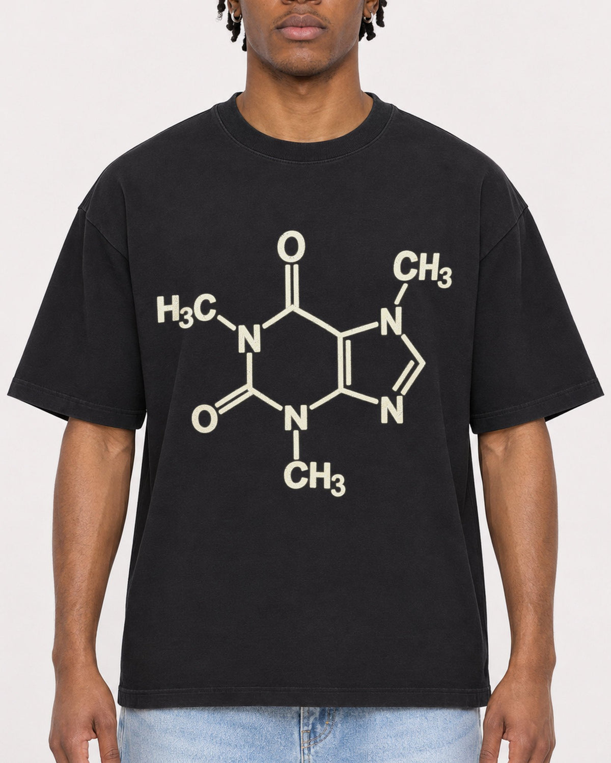 Mockup Boxy Heavyweight Tee Black male close-up 05
