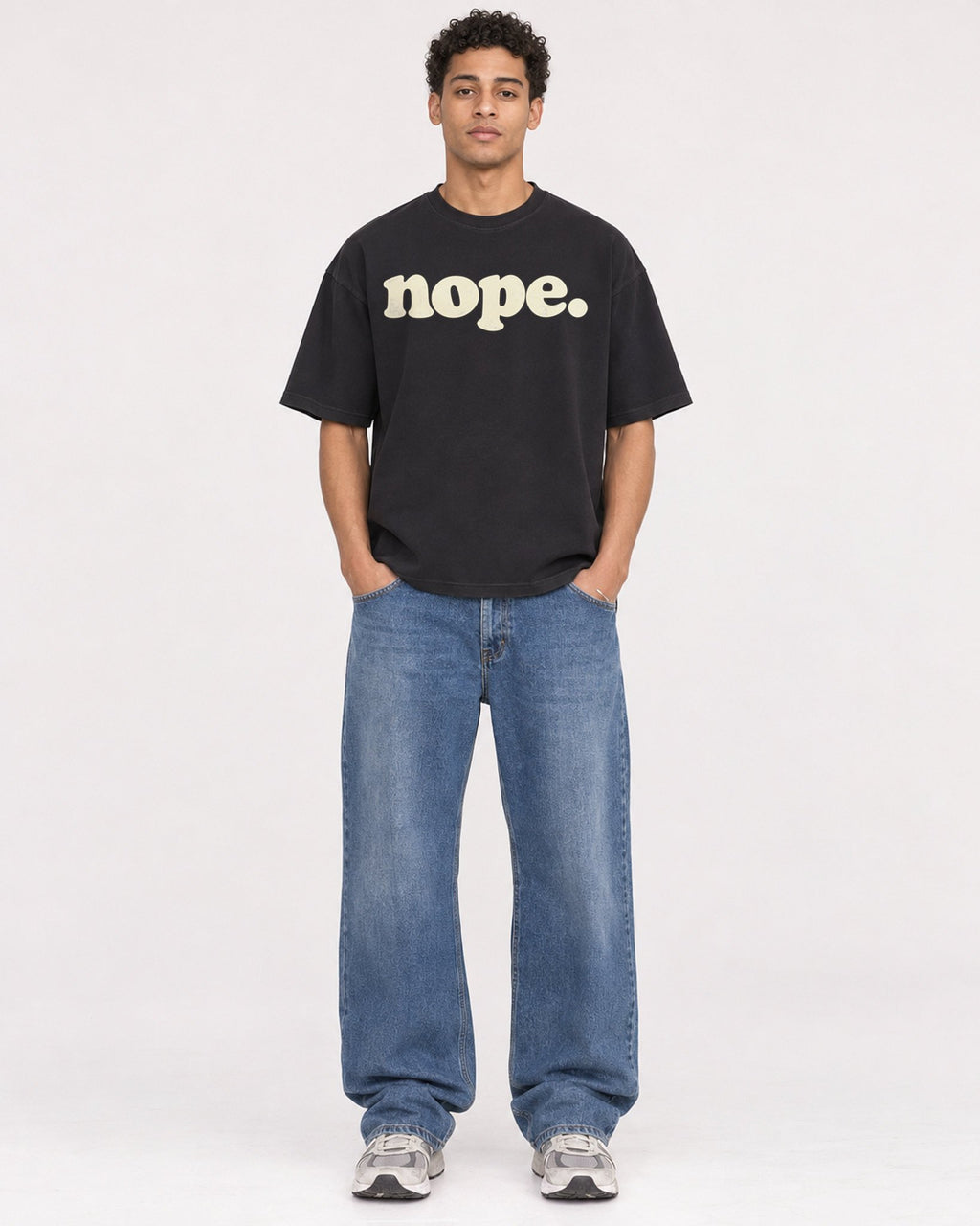 Mockup Boxy Heavyweight Tee Black male full-body 10