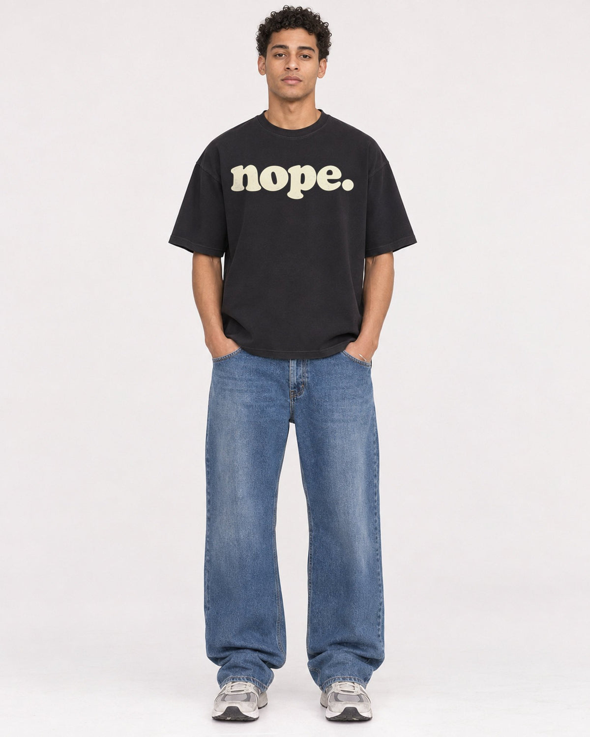 Mockup Boxy Heavyweight Tee Black male full-body 10