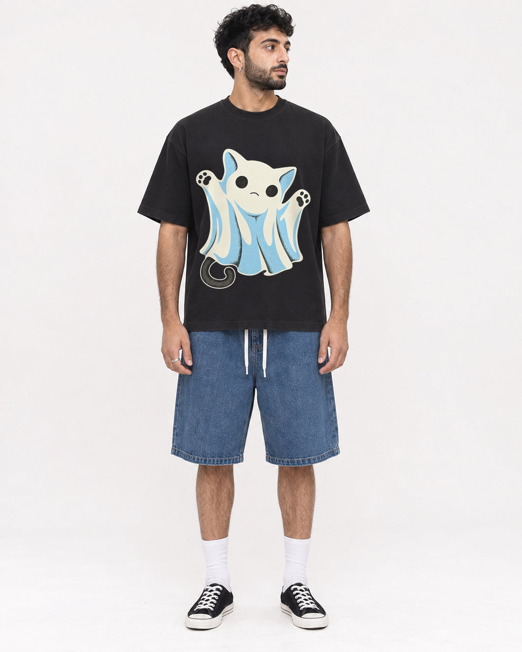 Mockup Boxy Heavyweight Tee Black male full-body 07
