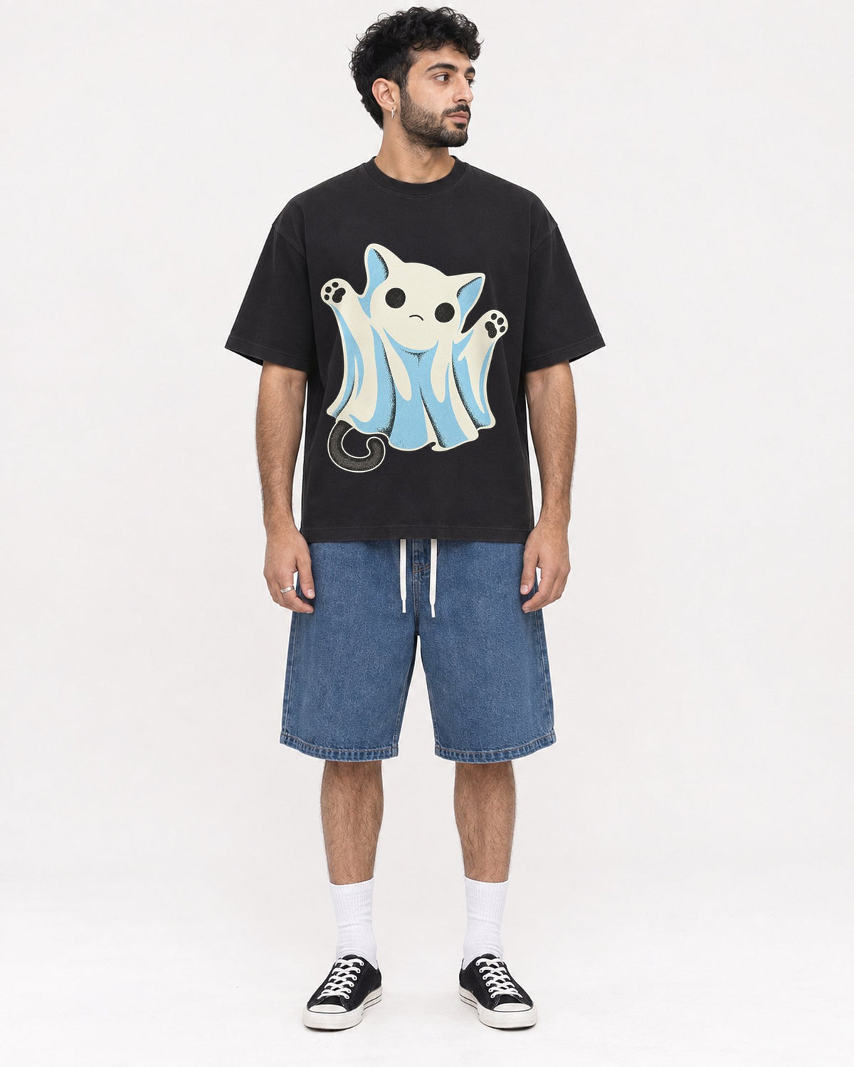 Mockup Boxy Heavyweight Tee Black male full-body 07