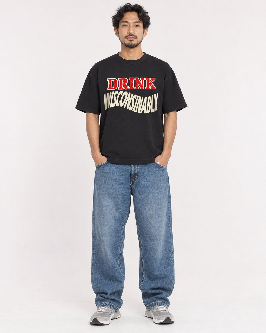 Mockup Boxy Heavyweight Tee Black male full-body 02