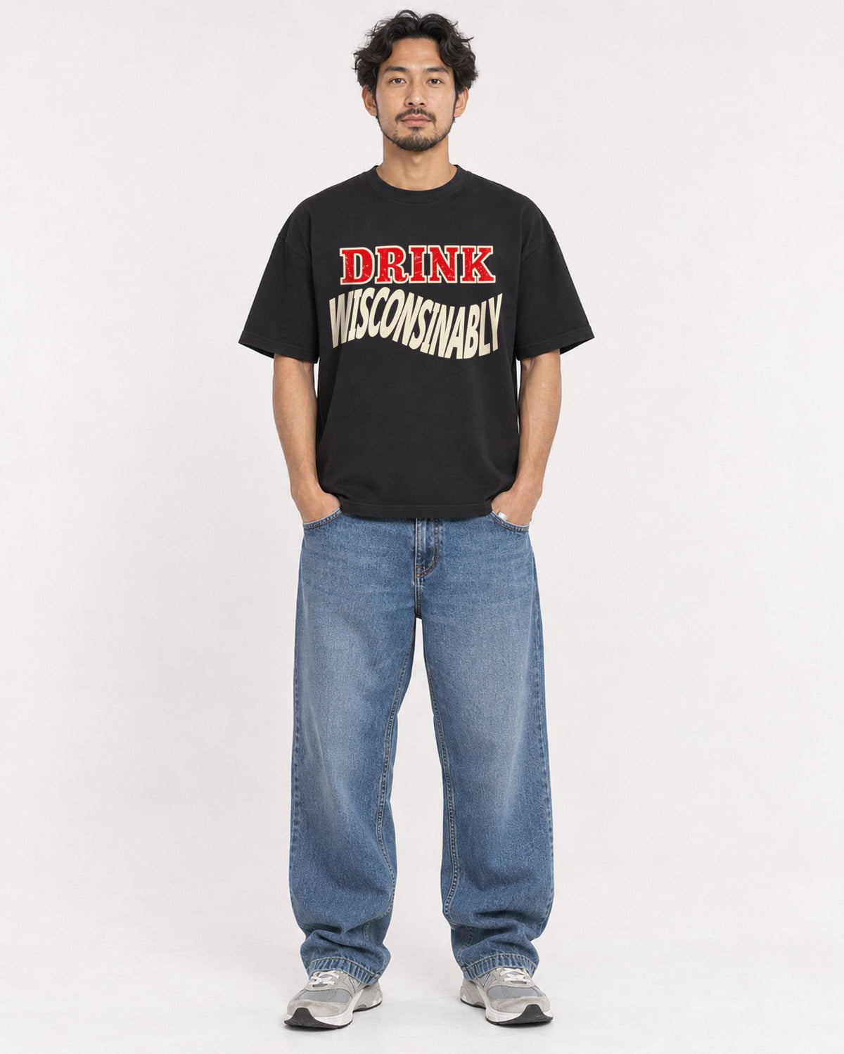 Mockup Boxy Heavyweight Tee Black male full-body 02