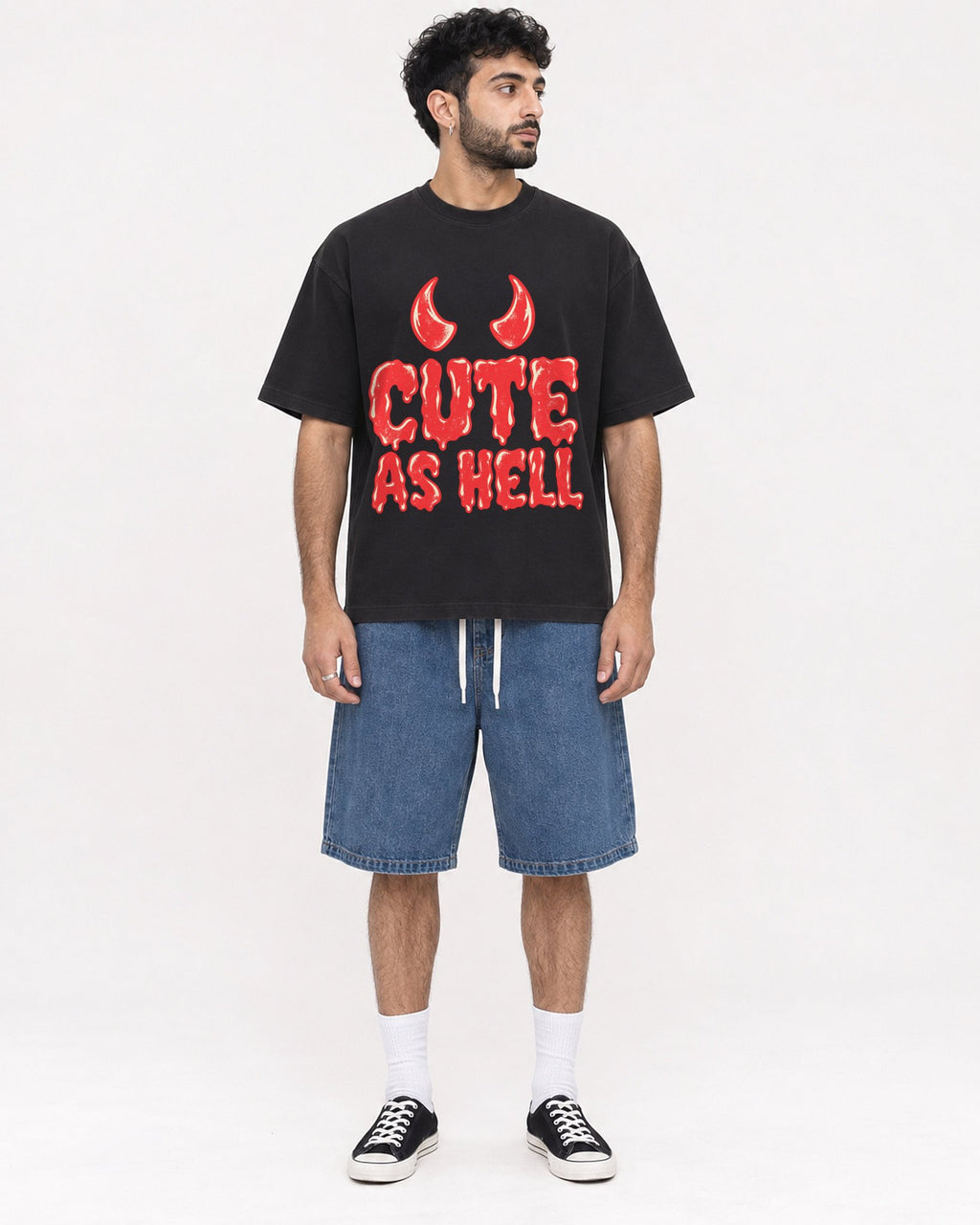 Mockup Boxy Heavyweight Tee Black male full-body 07