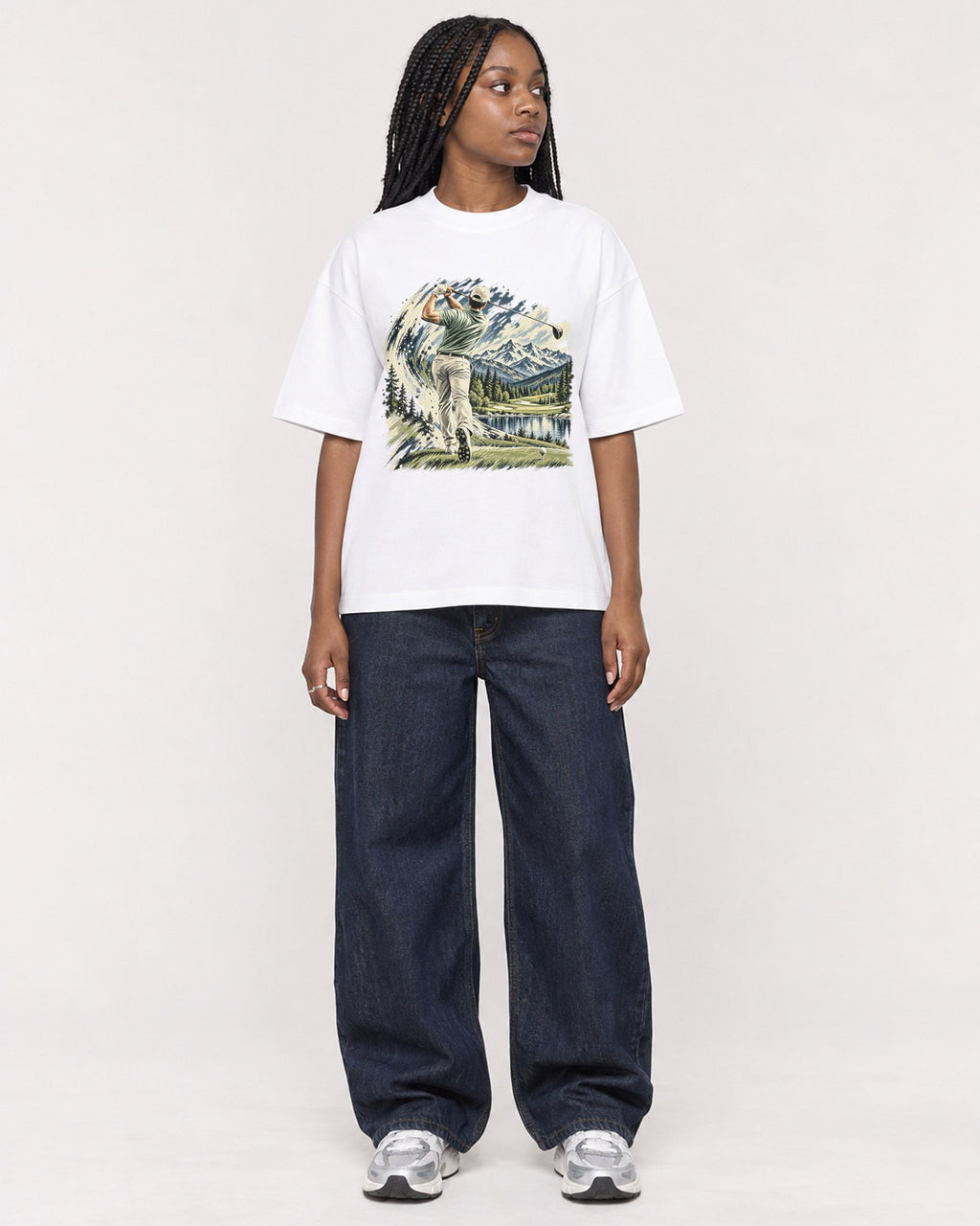 Mockup Boxy Heavyweight Tee White female full-body 04