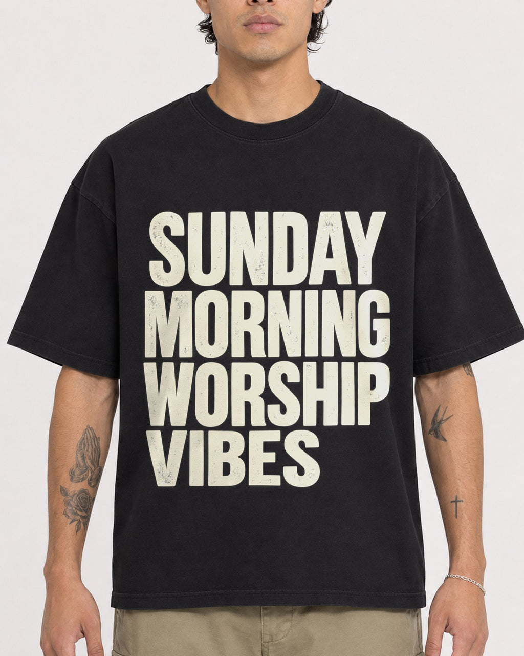 Mockup Boxy Heavyweight Tee Black male close-up 36
