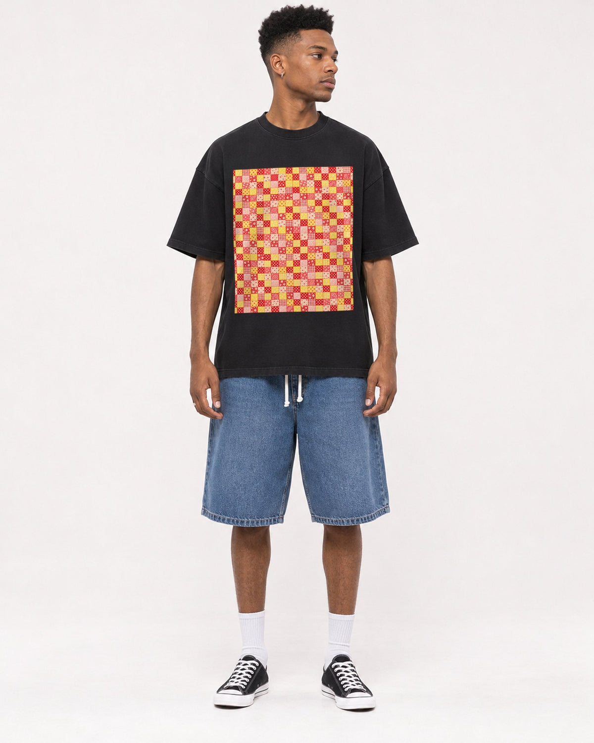 Mockup Boxy Heavyweight Tee Black male full-body 15