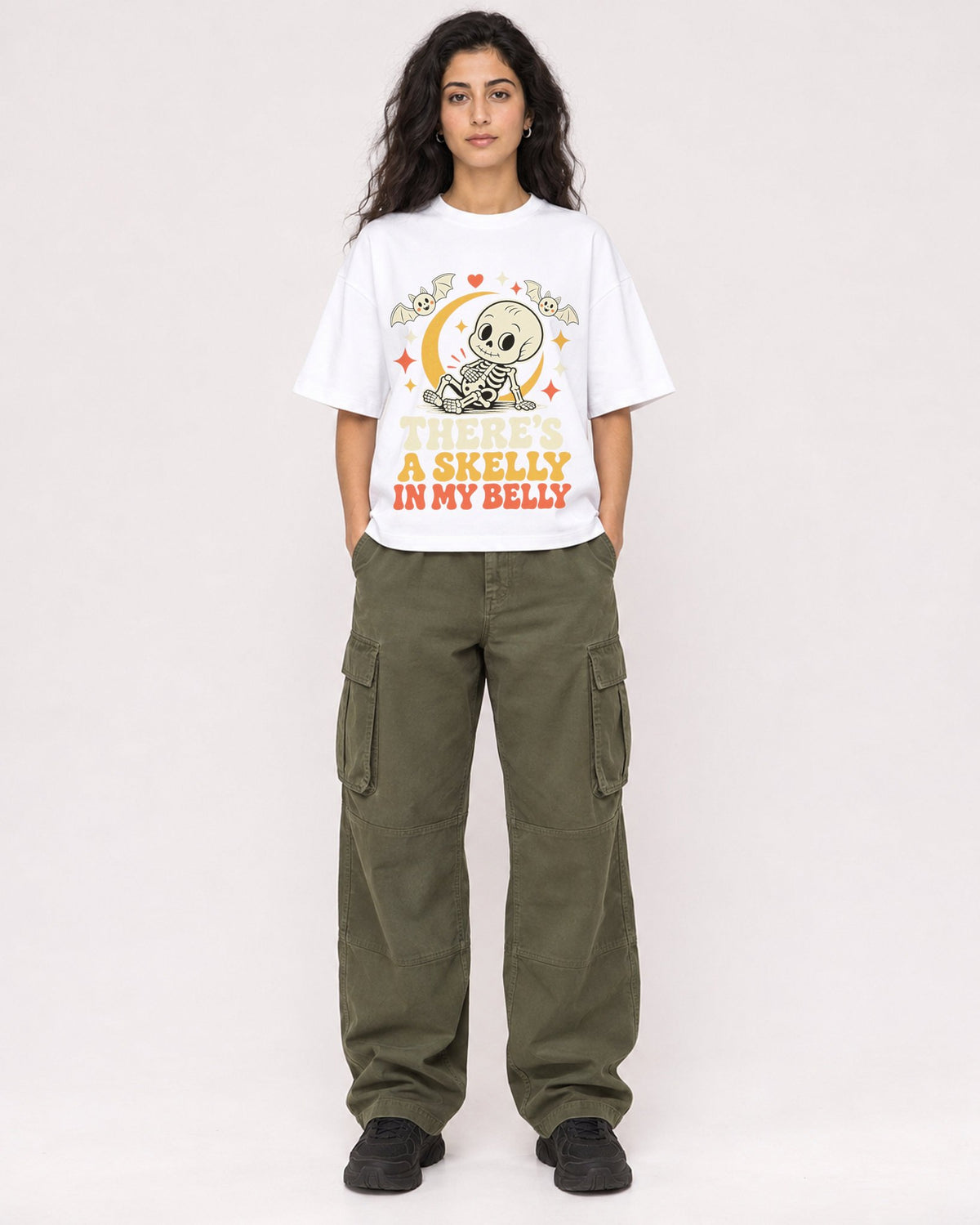 Mockup Boxy Heavyweight Tee White female full-body 07