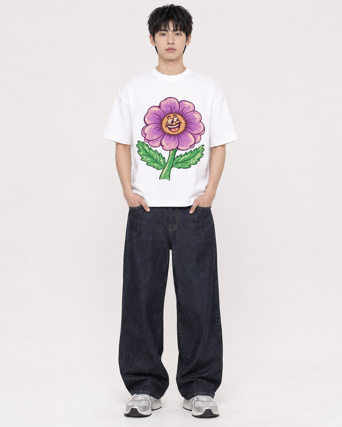 Mockup Boxy Heavyweight Tee White male full-body 01