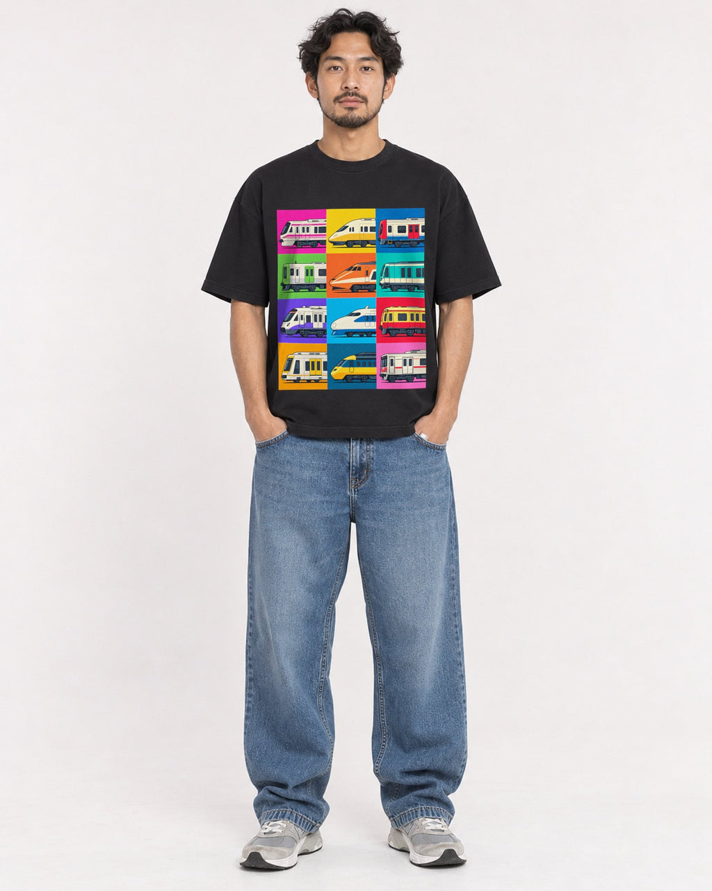 Mockup Boxy Heavyweight Tee Black male full-body 02