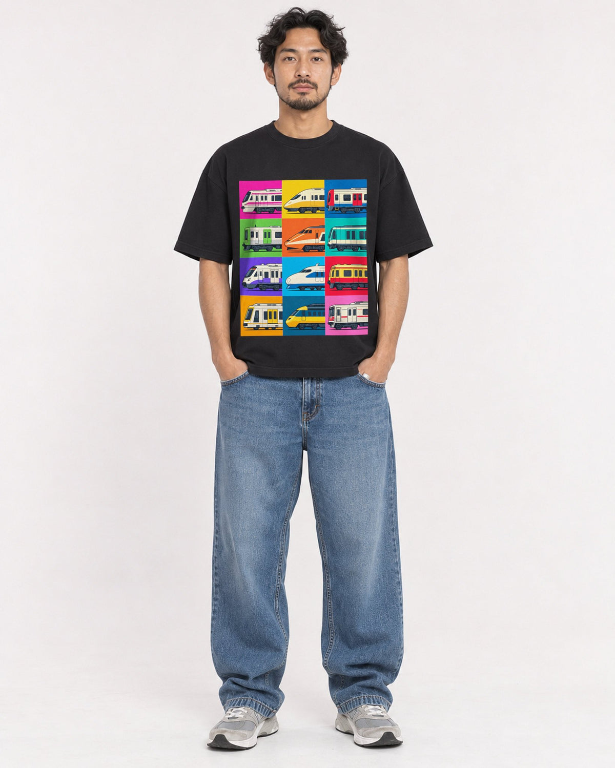 Mockup Boxy Heavyweight Tee Black male full-body 02