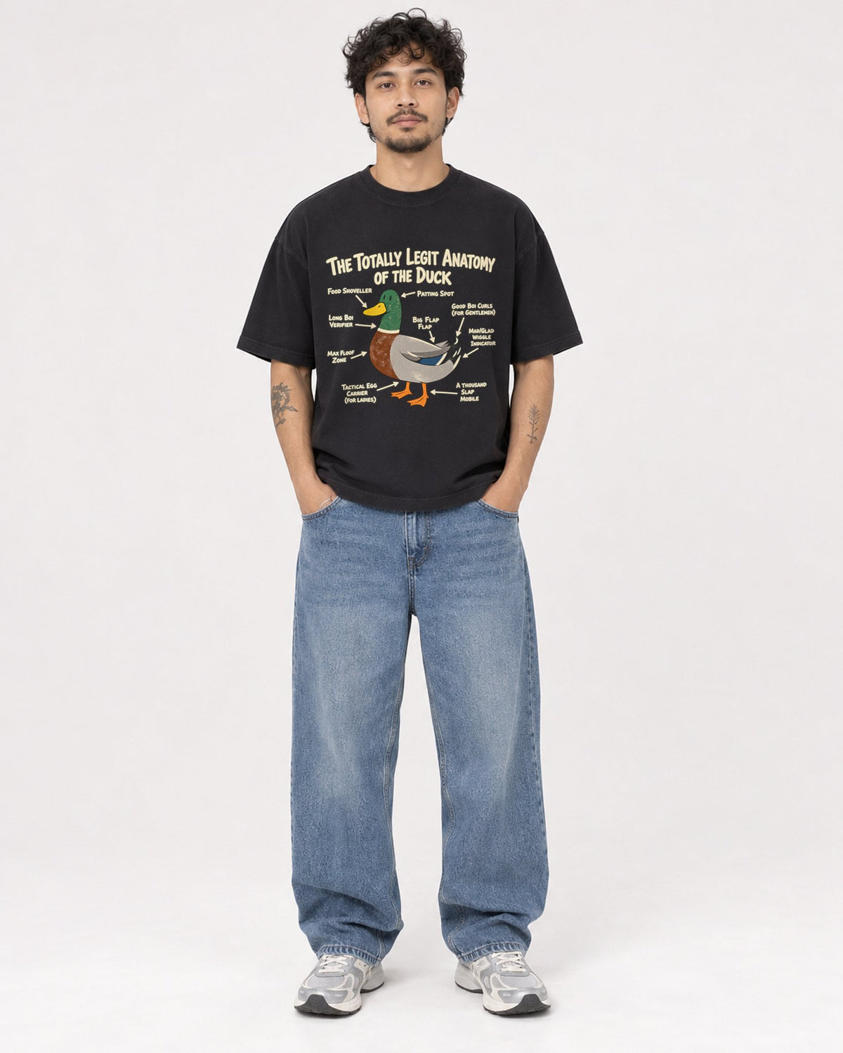 Mockup Boxy Heavyweight Tee Black male full-body 42