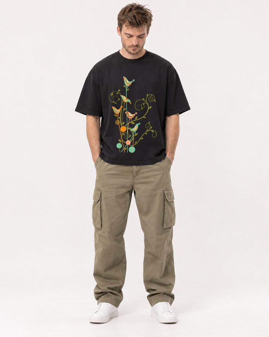 Mockup Boxy Heavyweight Tee Black male full-body 08
