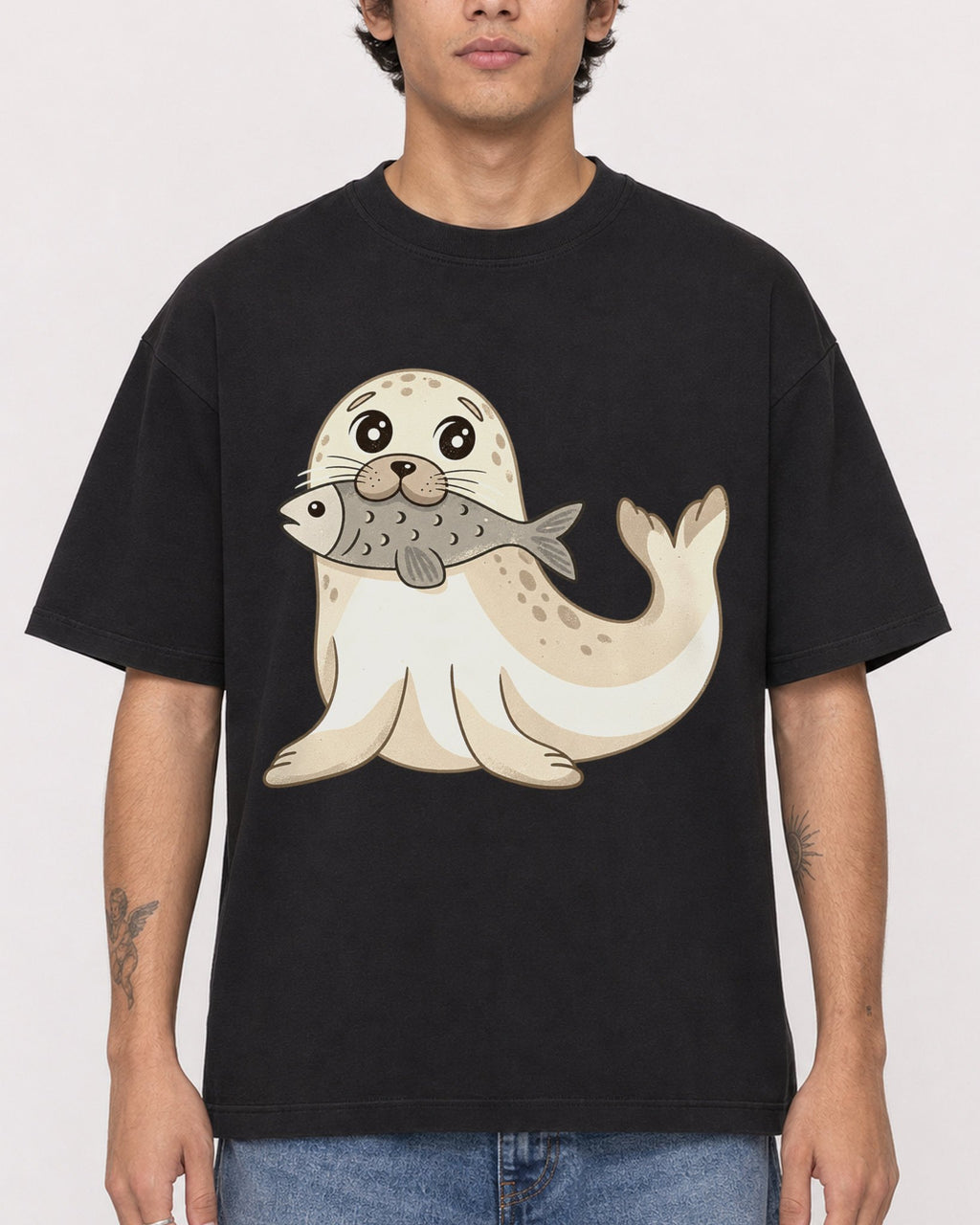 Mockup Boxy Heavyweight Tee Black male close-up 06
