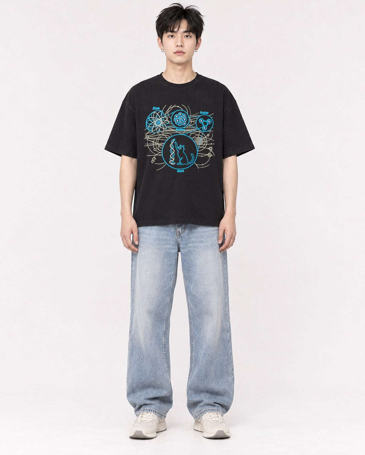 Mockup Boxy Heavyweight Tee Black male full-body 01