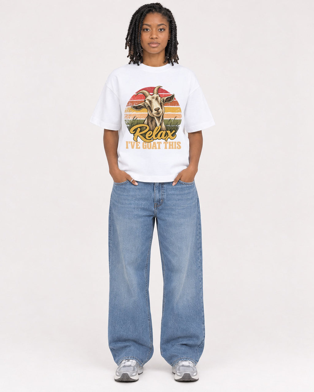 Mockup Boxy Heavyweight Tee White female full-body 15
