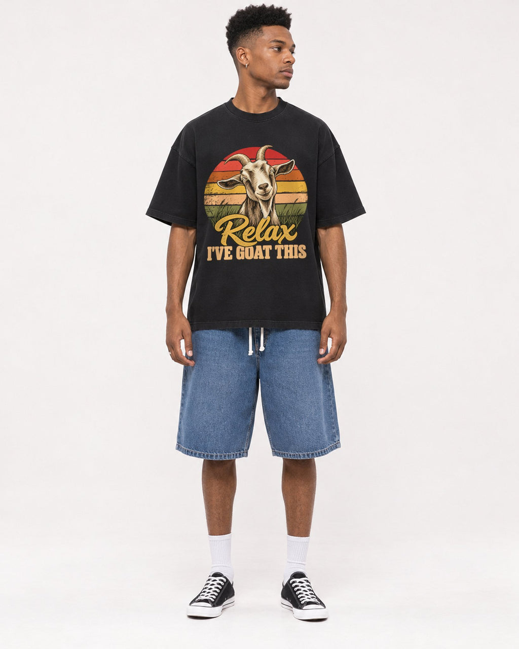 Mockup Boxy Heavyweight Tee Black male full-body 15