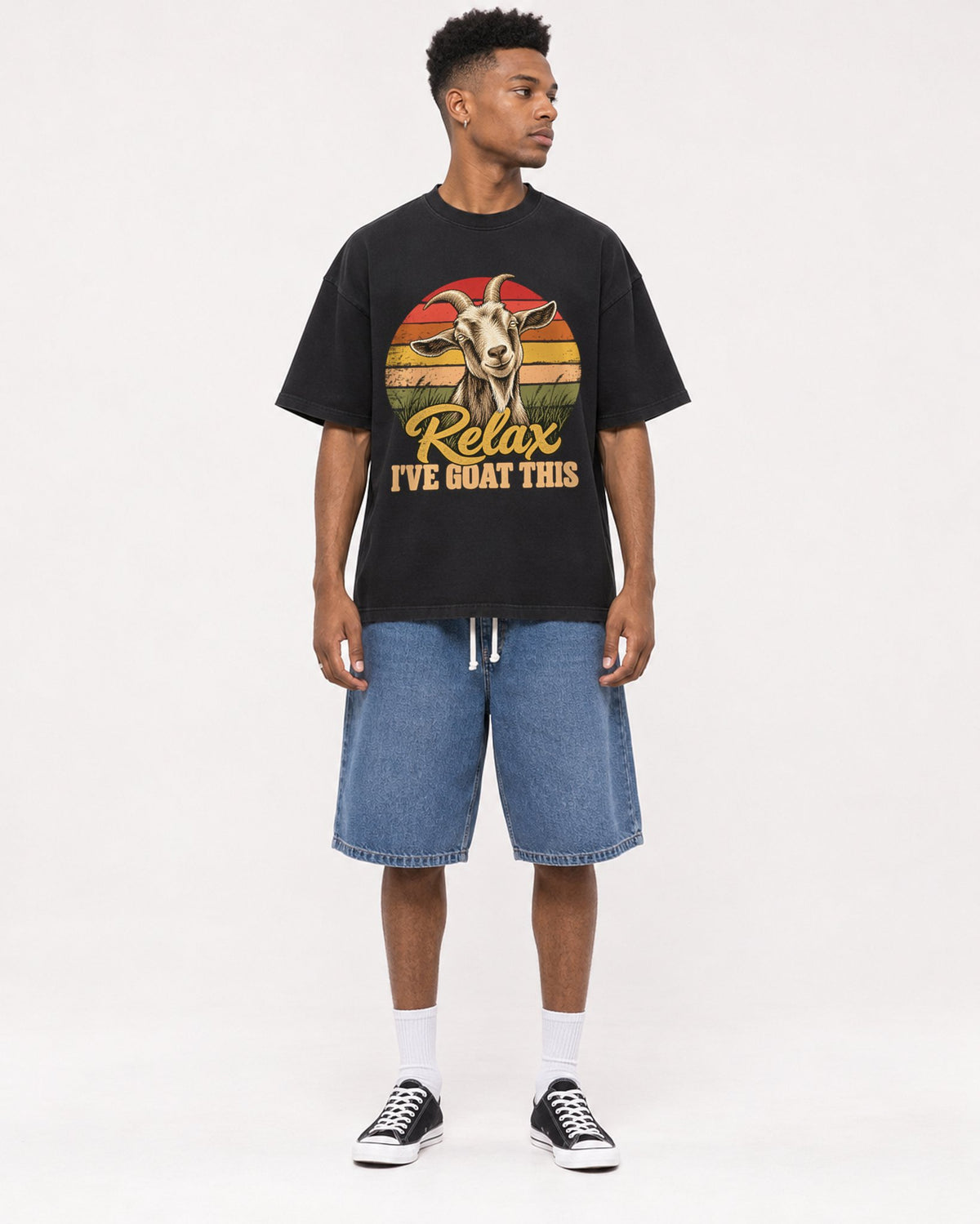 Mockup Boxy Heavyweight Tee Black male full-body 15