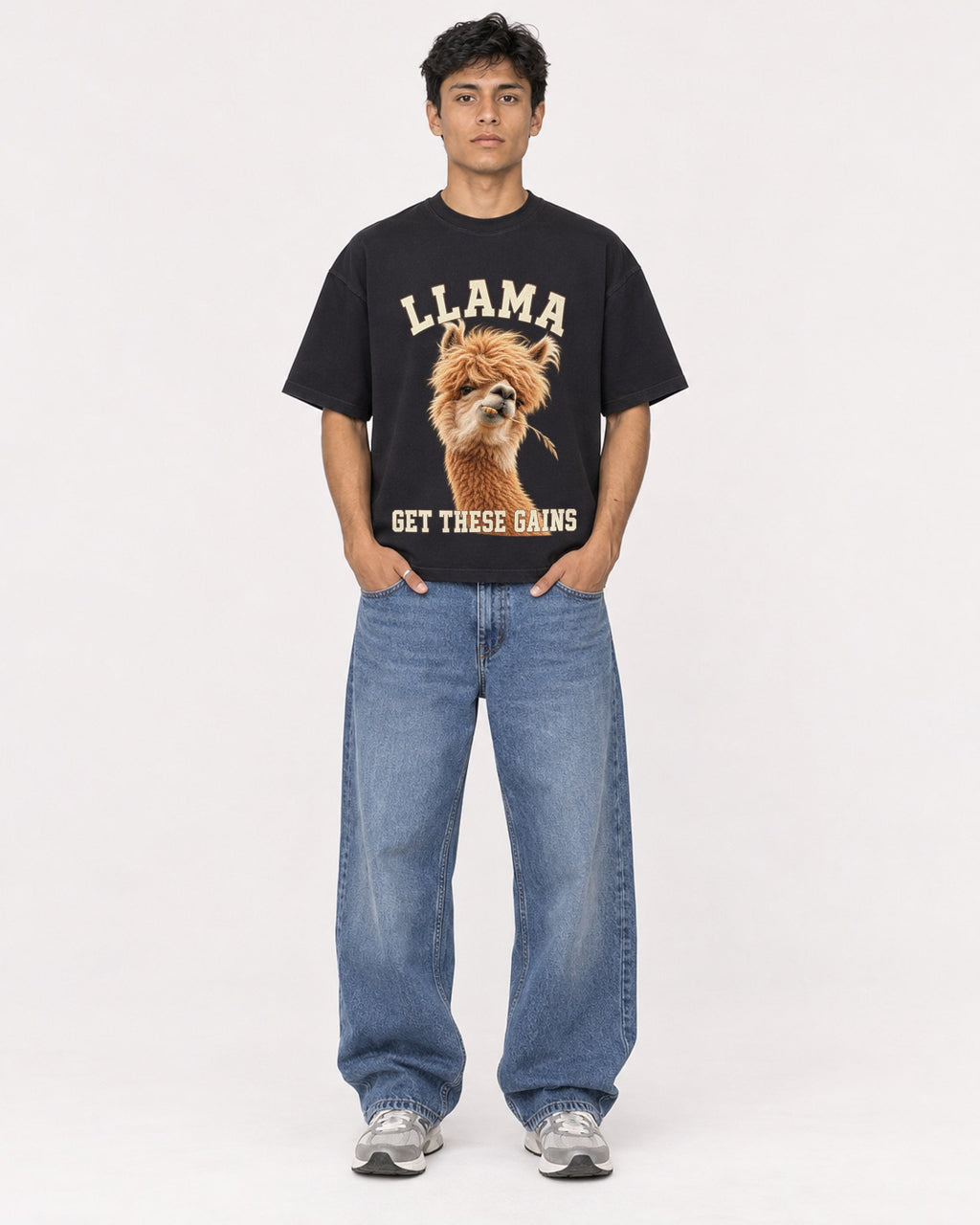 Mockup Boxy Heavyweight Tee Black male full-body 46