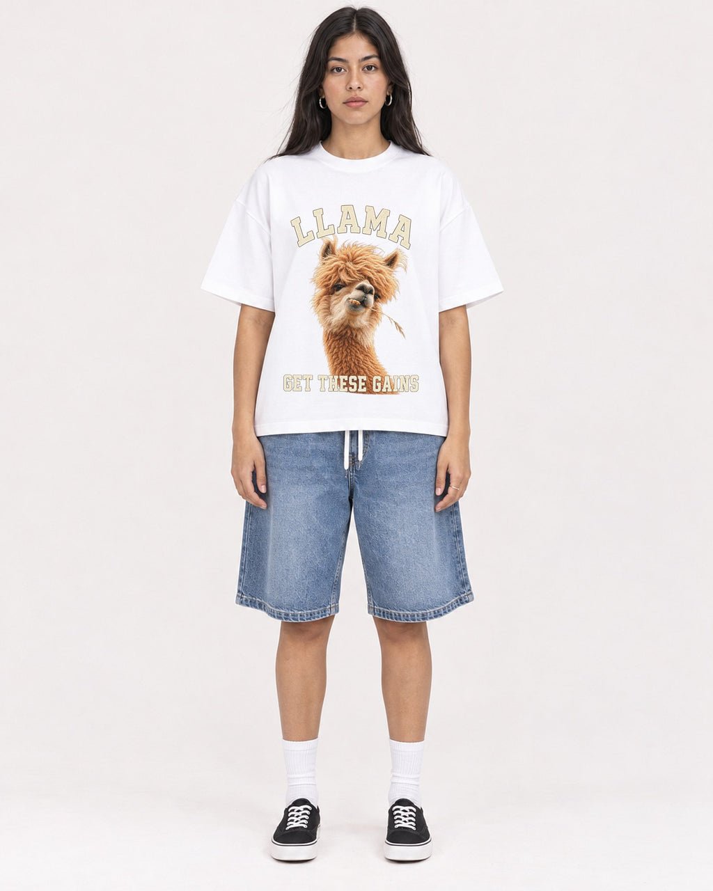 Mockup Boxy Heavyweight Tee White female full-body 46