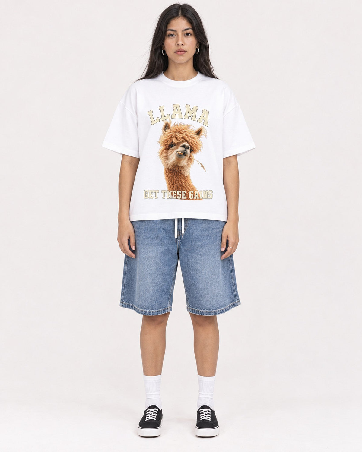 Mockup Boxy Heavyweight Tee White female full-body 46